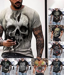 billige -Herre Skjorte T-shirt T-Shirts retro skjorter Dødningehoveder Grafiske tryk Rund hals Tøj 3D-udskrivning Gade Daglig Kortærmet Trykt mønster Årgang Designer Retrorød Afslappet