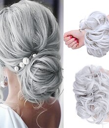 voordelige -rommelige broodjes haarstukje haar scrunchies vol dik opgestoken haar stuk met elastische rubberen band haar knot extension krullend golvend synthetisch donut haar chignons voor vrouwen meisjes