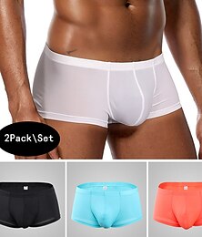 preiswerte -Herren 2 Packungen Unterwäsche Boxer Polyester Atmungsaktiv Weich Glatt Mittlere Taillenlinie Schwarz Weiß