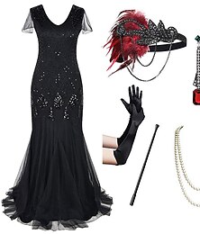 preiswerte -Retro Vintage Goldene Zwanziger 1920er Flapper Kleid Kleid Outfits Der große Gatsby Hochzeitsgast Pailletten Kostüm Damen Party-Abendmode Hochzeitsempfang Junggesellinnenabschiedsparty Erwachsene