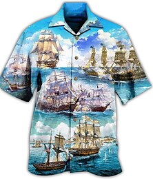 economico -Per uomo Nave Modello di paesaggio marino Camicia Camicia hawaiana Camicia Aloha Manica corta Camicia Collare cubano Tropicale Di tendenza Streetwear Informale Hawaiano Per eventi Nero Bianco Giallo