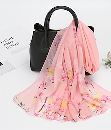abordables -Primavera verano moda floral estilo fino gasa chal bufanda dama estampado suave vacaciones playa abrigo 150*50cm