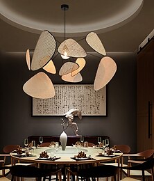 abordables -led pendentif lumière lustre en rotin fait à la main bambou art suspension lampe îlot de cuisine suspension, grille de feuille créative jardin rural lampe en rotin éclairage simple