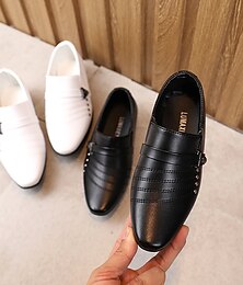 cheap -Boys Oxfords Daily Dress Shoes Roman Shoes PU Shock Absorption Breathability Non-slipping Big Kids(7years +) Little Kids(4-7ys) School Wedding Casual Walking Shoes Dancing Buckle Black White Fall