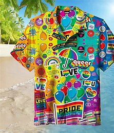 economico -Per uomo Arcobaleno Stampe astratte Camicia Camicia hawaiana Manica corta Tropicale Di tendenza Hawaiano Informale Hawaiano Per uscire Estate Primavera Collo ripiegabile Stampa Bottone giù Nero