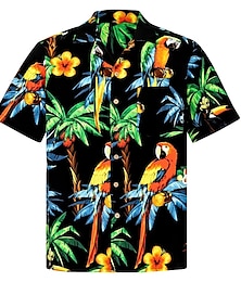 levne -Pánské Košile Havajská košile Grafické tisky Palma Papoušek Přehnutý Zelená / černá Ležérní Havajské Krátký rukáv Tisk Tlačítko dolů Oblečení Tropický vzhled Módní Šik ven Havajské