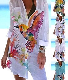 economico -abito chemisier da donna copricostume abito da spiaggia abbigliamento da spiaggia mini abito stampa tascabile moda casual floreale couverture manica a 3/4 vestibilità ampia esterno quotidiano bianco