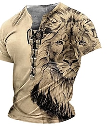 cheap -Lion Casual Mens 3D Shirt | Blue Summer Cotton | Graphic Animal Vintage Fashion Designer Men'S 3D Print Tee Daily Sports Brown Green Short
