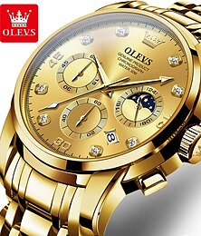 cheap -OLEVS Men Quartz Watch Diamond Luxury Wristwatch Analog Moon phase Luminous Three Time Zones Calendar Stainless Steel Strap Watch