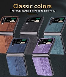 Недорогие -Чехол для телефона для Samsung Galaxy Z Flip 6 Z Flip 5 Z Flip 4 Z Flip 3 кожаный флип ударопрочный однотонный ПК PU кожа
