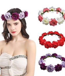 economico -fascia del fiore rosa corona floreale di boho cerchio dei capelli della ghirlanda copricapo della boemia copricapo donne del copricapo corona delle ragazze fasce per capelli a foglia decorazione del