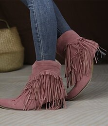 abordables -Botines estilo western con flecos de ante rosa para mujer: estilo boho chic para salidas informales y festivales de música