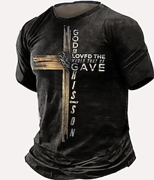 お買い得  -男性用 Tシャツ グラフィック 十字架 クルーネック 衣類 3Dプリント アウトドア カジュアル 半袖 プリント ヴィンテージ ファッション デザイナー
