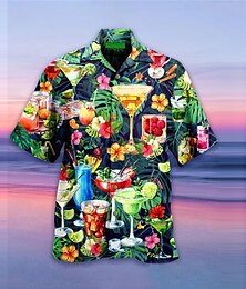 preiswerte -Herren Frucht Cocktail Hemd Hawaiihemd Sommerhemd Aloha-Shirt Kurzarm Hemd Umlegekragen Tropisch Modisch Hawaiianisch Casual Hawaiianisch Festtage Grün S M L
