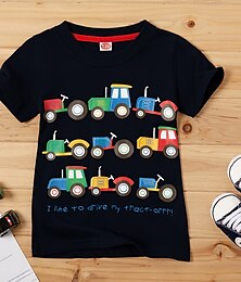 abordables -Niños Chico Camiseta Tee Coche Manga Corta Algodón Los niños parte superior Casual Moda Verano Negro 3-6 Y