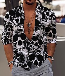 economico -Per uomo Teschio Costumi Halloween Giorno dei Morti Camicia Camicia con Bottoni Manica Lunga Sport Moda Streetwear All'aperto Casuale Quotidiano Autunno & Inverno Collo ripiegato Stampato Bottonato