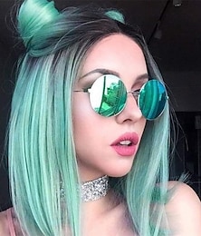 economico -parrucca verde menta parrucca corta liscia bob parrucche ombré parrucche per donne e ragazze resistenti al calore parrucca sintetica colorata per feste cosplay 14 pollici parrucca di carnevale