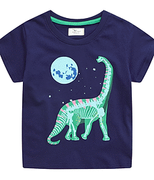 billiga -Barn Pojkar T-shirt Tee Tecknat Dinosaurie Kortärmad Bomull Barn Top Utomhus Häftig Dagligen Sommar Djupblå 2-6 år