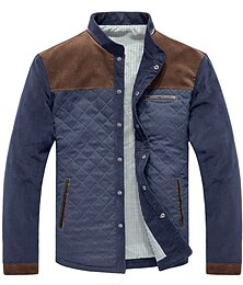 Недорогие -Муж. Куртка бомбер Стеганая куртка На подкладке Кнопка вниз на открытом воздухе Отдых и туризм Альпинизм Короткая Жакеты С защитой от ветра Теплый Весна Осень Пэчворк Кофейный синий Белый серый синий