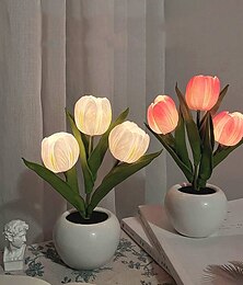 baratos -Tulipa led luz noturna luzes de mesa simulação flor com vaso ornamentos de candeeiro de mesa para sala de estar em casa decoração de mesa candeeiros de mesa