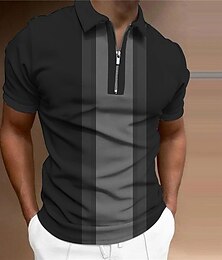 preiswerte -Herren Poloshirt Zip Polo Golfhemd Gestreift Grafik-Drucke Umlegekragen Wein Blau Braun Grün Grau Outdoor Strasse Kurze Ärmel Zip Bedruckt Bekleidung Modisch Designer Brautkleider schlicht