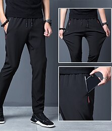 cheap -Men's Trousers Casual Pants Drawstring Elastic Waist Straight Leg Plain Breathable Soft Ankle-Length Casual Daily Streetwear Sports Fashion Loose Fit Black Blue Micro-elastic