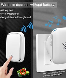 cheap -Self Powered Wireless Doorbell Waterproof No Battery Needed 38 Ringtones Plug-in Ding Dong Door Bell High Volume Nursing Bell
