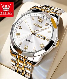economico -olevs 9931 quarzo doppio calendario di lusso quadrante con diamanti da uomo orologi da polso business cinturino in acciaio inossidabile orologio impermeabile