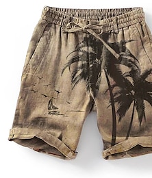 abordables -Hombre Pantalones cortos de verano Pantalones cortos de playa Correa Cintura elástica Graphic Árbol de coco Transpirable Suave Corto Casual Diario Festivos Ropa de calle Hawaiano Azul Piscina Marrón