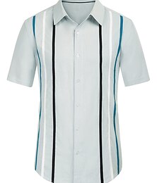 economico -Per uomo Camicia Camicia Estiva Camicia casual Camicia da Bowling Camicia con Bottoni Camicie a righe Nero Blu Manica Corta Semplice A righe Bavero Vacanza Streetwear Stampato Abbigliamento Poliestere