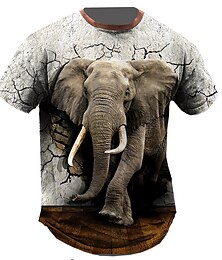 cheap -Elephant Casual Mens 3D Shirt For Birthday | Grey Summer Cotton | Men'S Tee Graphic Animal Crew Neck Clothing Apparel 3D Print Outdoor Daily Short Sleeve Fashion Designer
