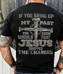 cheap -Easter Mens Graphic Shirt If You Bring Up My Past Should Know That Jesus Dropped The Charges 3D | Red Cotton Letter Wine Black White Tee Blend Cross T-Shirt Birthday