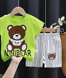 cheap -2 Pieces Toddler Boys T-shirt & Shorts Outfit Animal Cartoon Short Sleeve Cotton Set Outdoor Adorable Daily Summer Spring 3-7 Years 3 green teddy bears 9 spectacled bear 17 crocodile