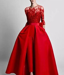 ieftine -Salopete rochii elegante de seară pentru oaspeți la nuntă petrecere de nuntă lungime până la podea mâneci 3/4 off shoulder țesătură elastică cu broderie