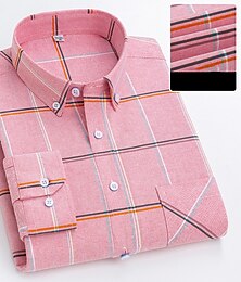 お買い得  -Men's Dress Shirt Light Pink Light Blue White Long Sleeve Plaid Button Down Collar Spring &  Fall Wedding Office / Career Clothing Apparel Front Pocket