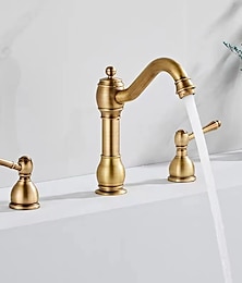 abordables -robinet mitigeur de lavabo de salle de bain répandu, laiton pivotant à 360 ° 3 trous 2 poignées robinet de lavabo monté sur le pont, robinet d'eau de lavabo de lavabo avec tuyau chaud et froid
