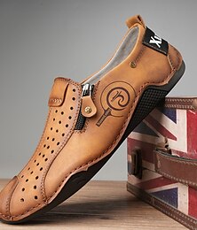 economico -Scarpe casual slip-on da uomo in similpelle traspirante – mocassini in stile vintage con cerniera e design traforato per la guida, le passeggiate e l'uso quotidiano