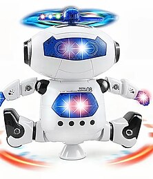 Недорогие -Музыкальная прогулочная танцевальная игрушка-робот для детей, мигающие огни, вращение тела на 360° для малышей, мальчиков и девочек, забавная игрушечная фигурка (модель 1)