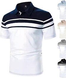 cheap -Men's Polo Shirt Golf Shirt Outdoor Business Classic Short Sleeves Fashion Designer Color Block Striped Classic Style Summer Spring Regular Fit Black Navy Blue Blue Brown Green Gray Polo Shirt
