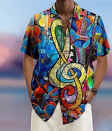 preiswerte -Herren Musik Gitarre Rock'n'Roll Hemd Sommer Hawaiihemd Knopfhemd Kurze Ärmel Mode Streetwear Designer Outdoor Straße Lässig Sommer Frühling Umlegekragen Druck Aprikose Gelb Blau Grün Regenbogen