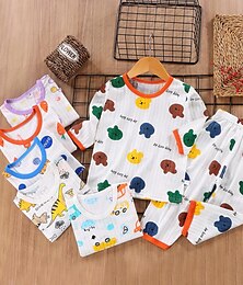 halpa -Lasten Poikien 2-osainen pyjamasarja 3/4-hiha 3/4-hihat kolmen neljäsosan hiha kirsikkakarhu kolmen neljäsosan hiha violetti kani eläin piirretty pyöreä kaula-aukko kesä kevät päivittäin koti 3-7 vuotta