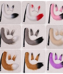 お買い得  -フェイクファー動物キツネ狼耳カチューシャテールセット動物衣装キットヘアピンパーティーハロウィン仮装コスプレ子供大人