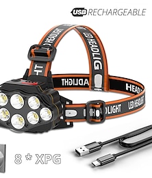 baratos -farol led recarregável faróis de iluminação de ampla gama 4 modos de iluminação 8 * xpg lanterna de acampamento farol poderoso lâmpada de pesca