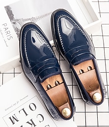 cheap -Men's Dress Penny Loafers & Slip-Ons Plus Size Patent Leather Wedding Business Loafers Black Blue Fall