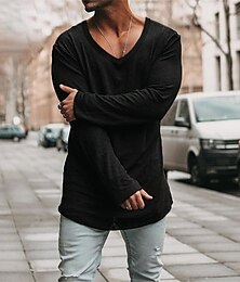 ieftine -Bărbați Tricou Tricou cu maneca lunga Simplu În V Stradă Concediu Manșon Lung Îmbrăcăminte Modă Casual Comfortabil
