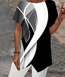 abordables -Mujer Camisa Blusa Graphic Abstracto Casual Estampado Asimétrico Plata Manga Corta Básico Escote Redondo