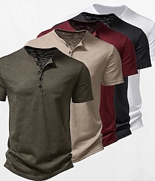 お買い得  -男性用 Tシャツ ヘンリーシャツ ティートップ 平織り ヘンリー ストリート バケーション 半袖 ボタン 衣類 デザイナー ベーシック 現代コンテンポラリー