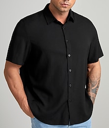 economico -Per uomo Liscio Camicia Camicia con bottoni Manica corta Camicia Collo ripiegabile Esterno Da mare Nero Plus Size Abbigliamento Moderno Tinta unita Retrò vintage