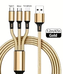 economico -Cavi 3 in 1, cavo di ricarica del telefono a/c per telefono + tipo c + adattatore di sincronizzazione intrecciato in nylon micro per Android/telefono/tablet, connettore in lega 3d + tpe, anima in rame
