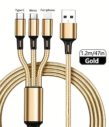 رخيصةأون -كبلات 3 في 1 ، سلك شاحن الهاتف A / C للهاتف + نوع C + محول مزامنة مضفر من النايلون المصغر لأجهزة Android / الهاتف / الأجهزة اللوحية ، سبيكة ثلاثية الأبعاد + موصل tpe ، قلب نحاسي جريء 47.24 بوصة / 3.94
